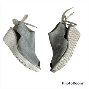 Fly London Yuzu Sandals Silver Leather Lace Up Heel Peep Toe FREE SHIPPING